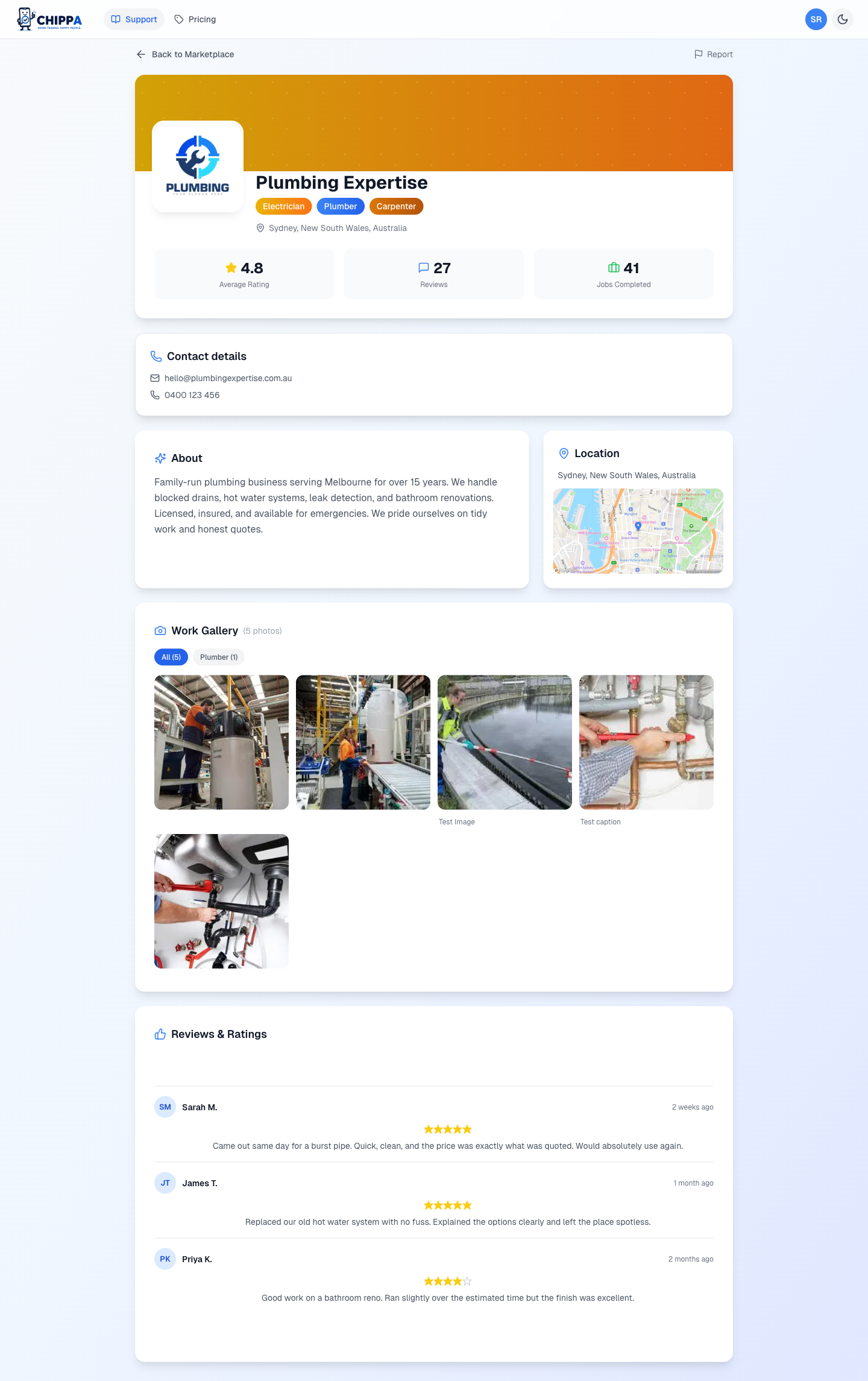 Business detail page with reviews
