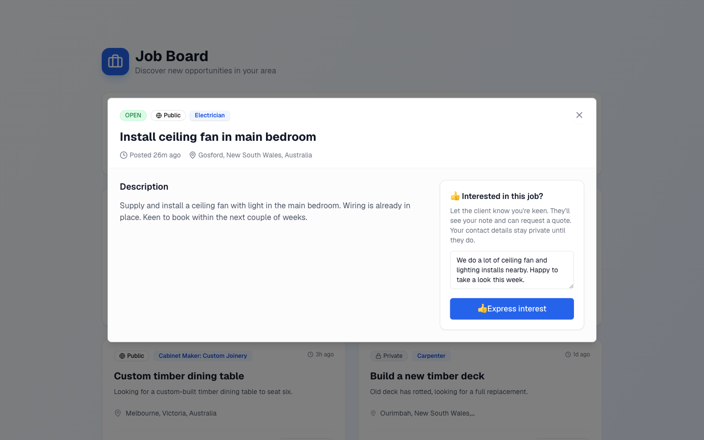 Expressing interest on a public job