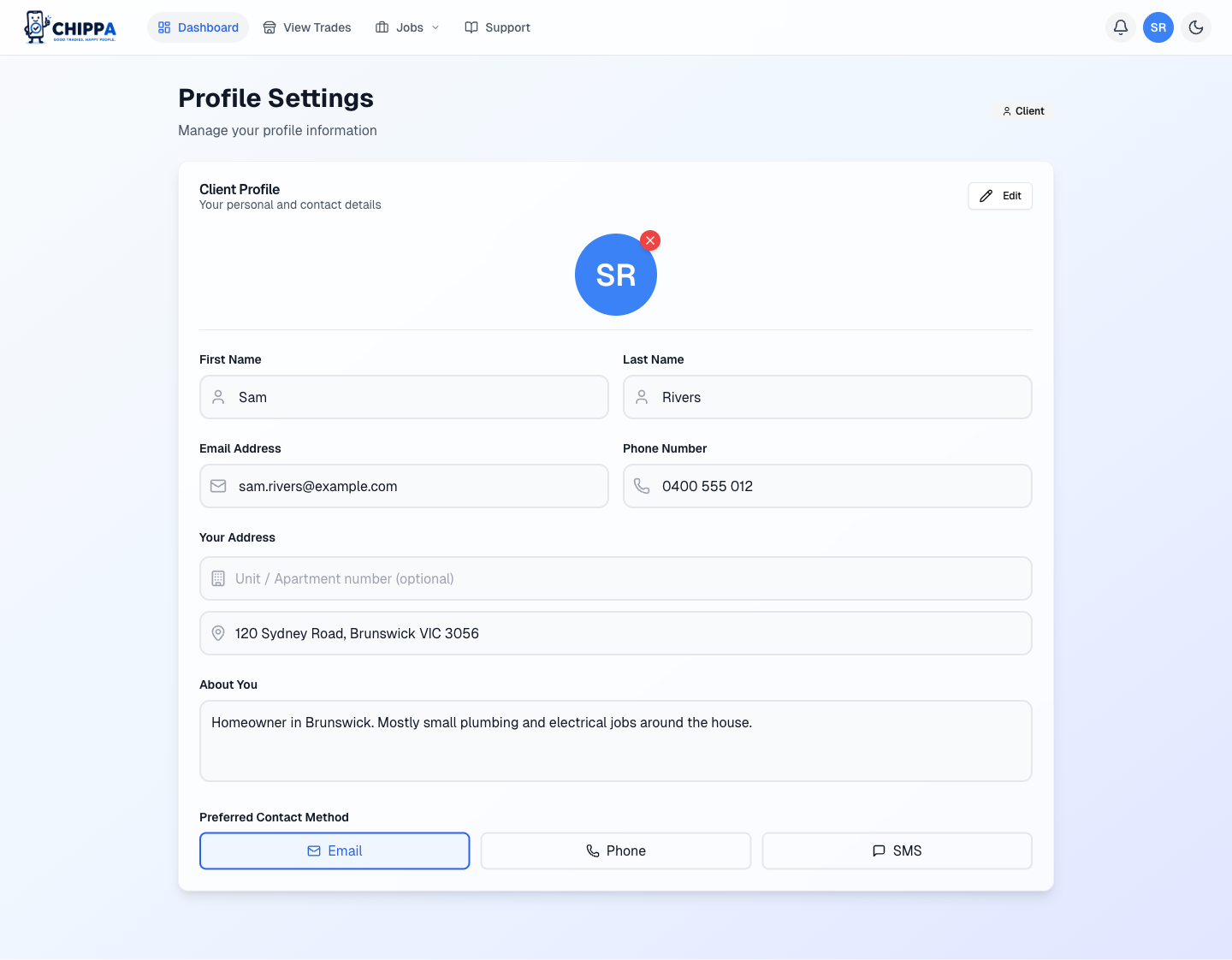 Client profile settings