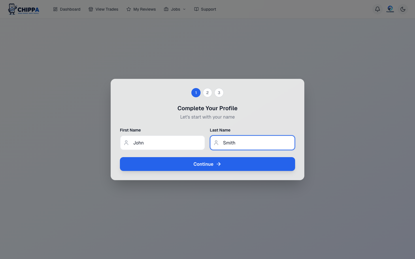 Profile wizard, name step
