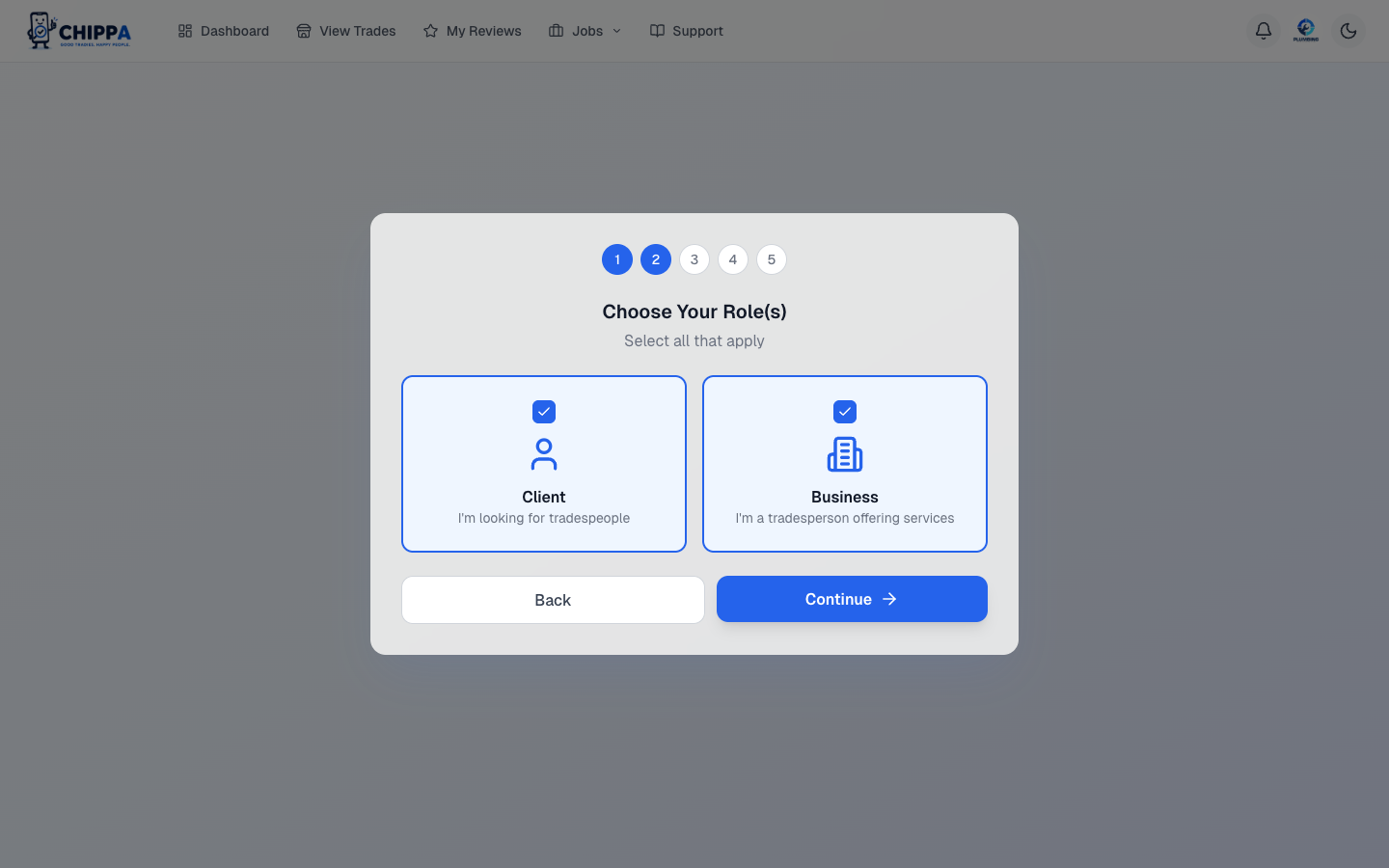 Profile wizard, role selection